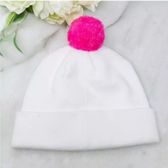 Jeffree Star Beanie Toque Pom Pom Winter Hat Pink Logo in Ivory Winter Cap - NEW - Picture 2 of 6